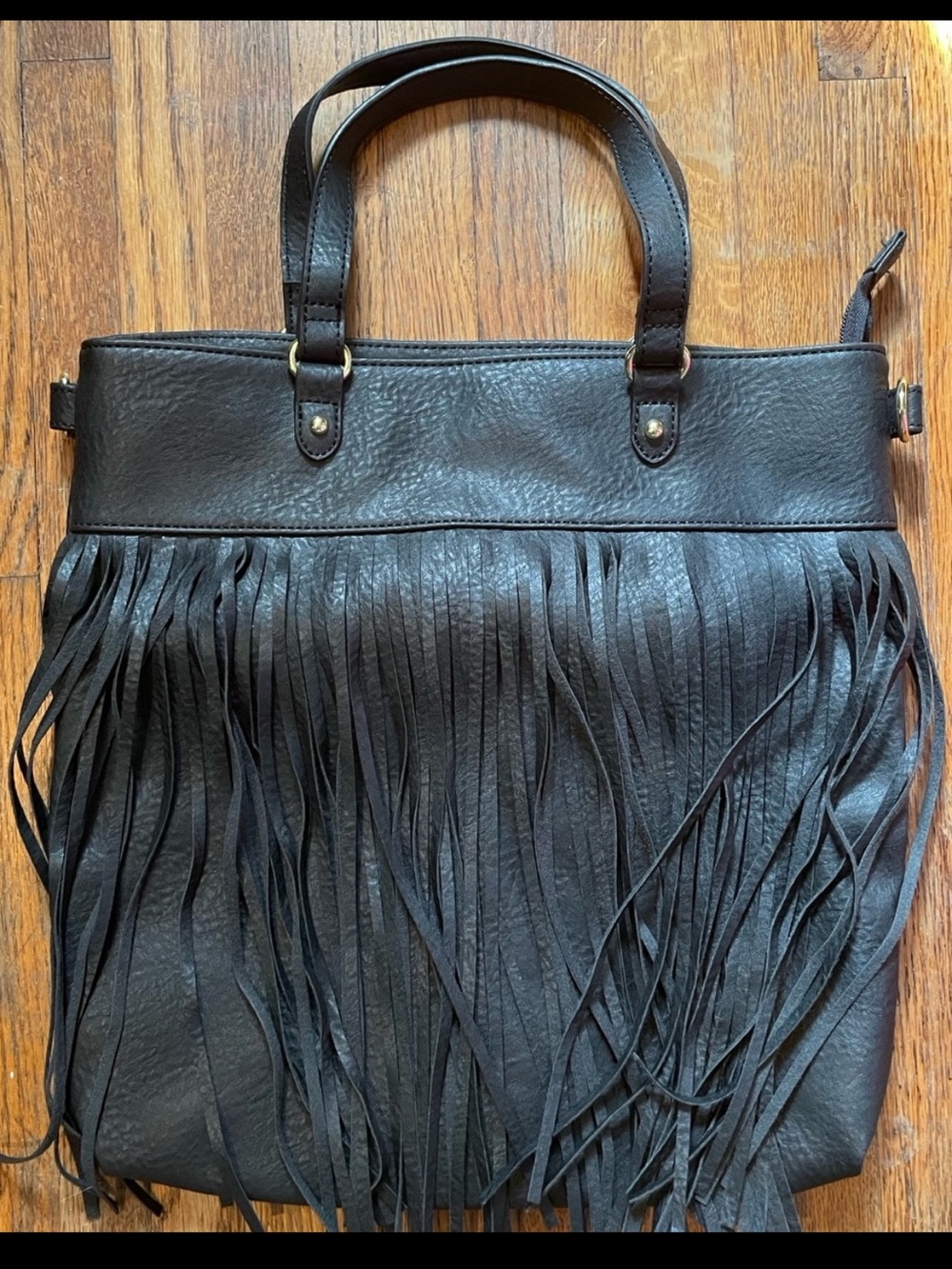 Black Fringed Boho Tote Bag